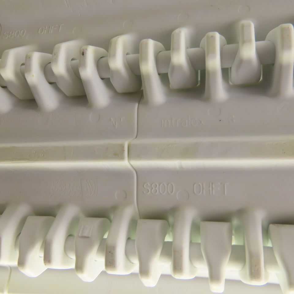 Intralox S800-OHFT Flat Top Cleated Plastic Conveyor Belt 35' L x 17-3/4" W