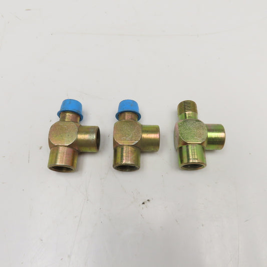 3/8 NPT Male x 3/8 NPT Female x 3/8 NPT Female Steel Hydraulic Run Tee Lot Of 3