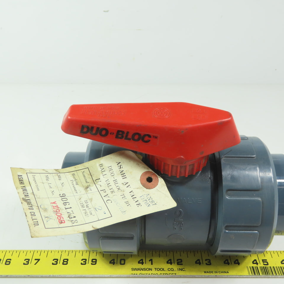 ASAHI Valve Duo-Bloc 2" Slip Gray PVC Ball Valve  Full Flow 150 PSI