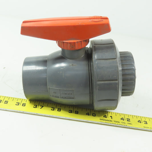 NIPCO Chemtrol True Bloc Ball Valve 1-1/2" FPT x Slip Gray PVC Full Flow