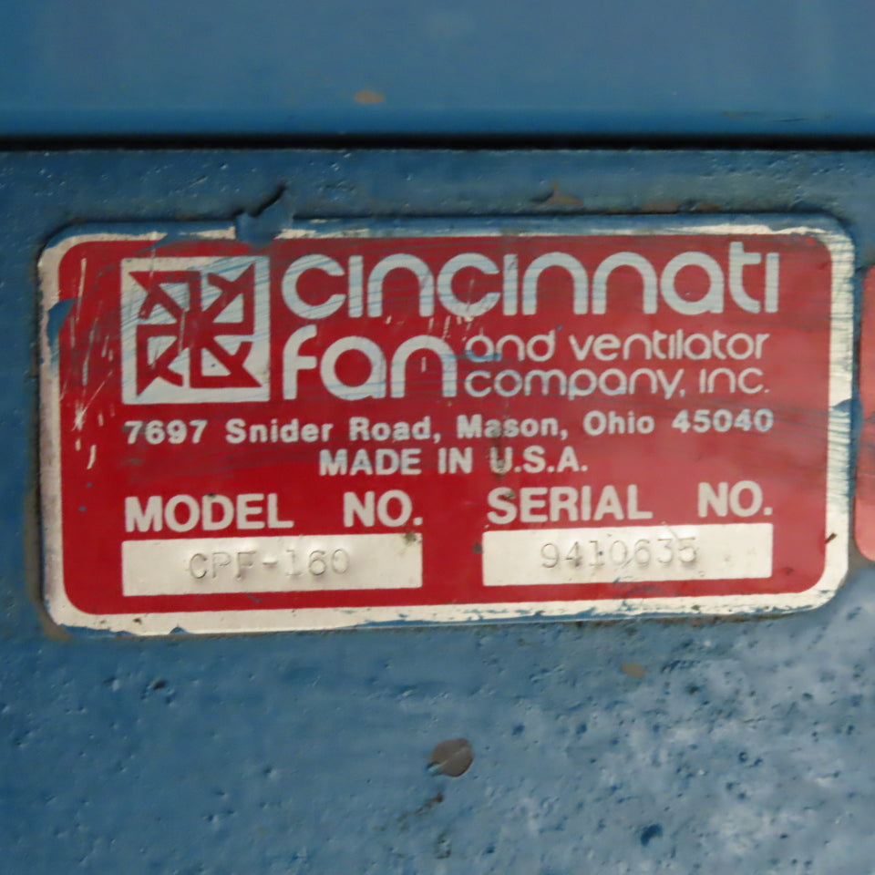 Cincinnati Fan CPF-160 1Hp 230/460V 1725RPM Belt Driven Centrifugal Plug Fan