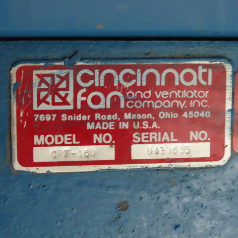Cincinnati Fan CPF-160 1Hp 230/460V 1725RPM Belt Driven Centrifugal Plug Fan