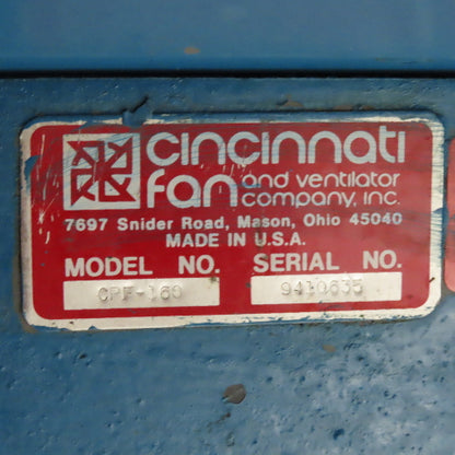 Cincinnati Fan CPF-160 1Hp 230/460V 1725RPM Belt Driven Centrifugal Plug Fan