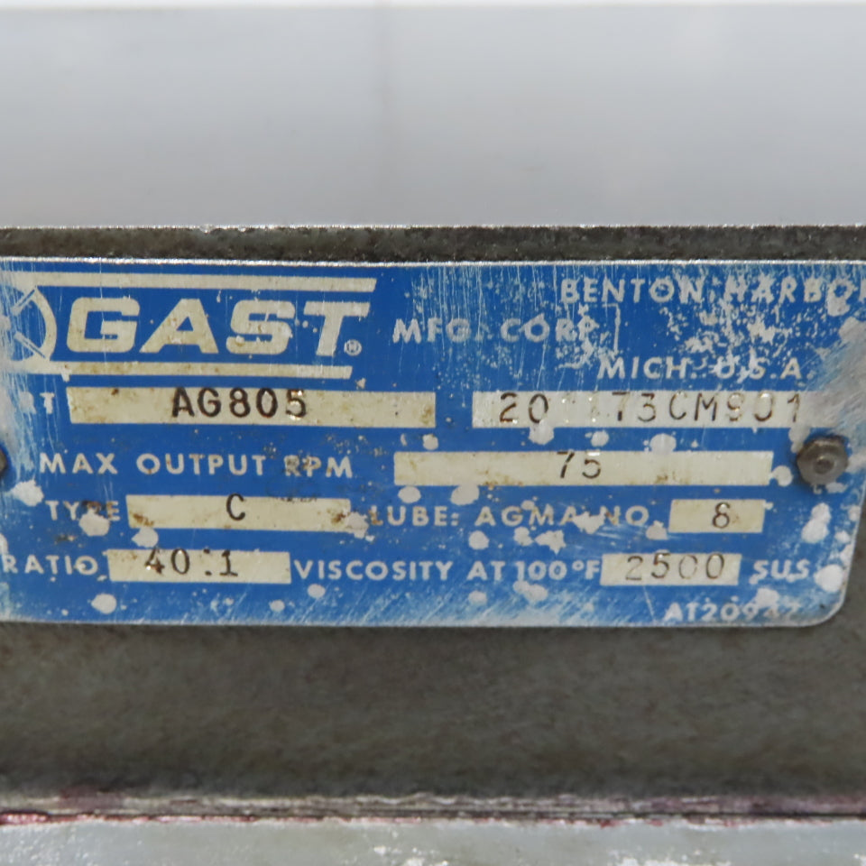 Gast 4AM-70C-CB40 Air Motor W/AG805 40:1 Ratio Gearbox Speed Reducer