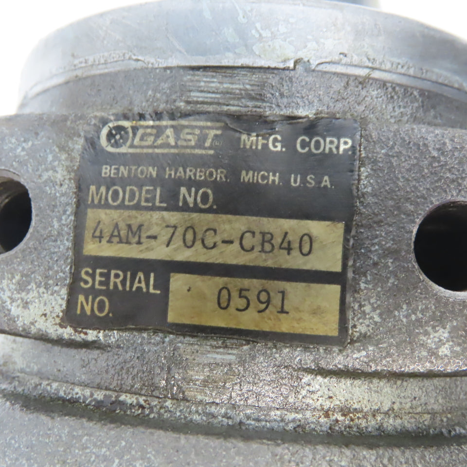 Gast 4AM-70C-CB40 Air Motor W/AG805 40:1 Ratio Gearbox Speed Reducer