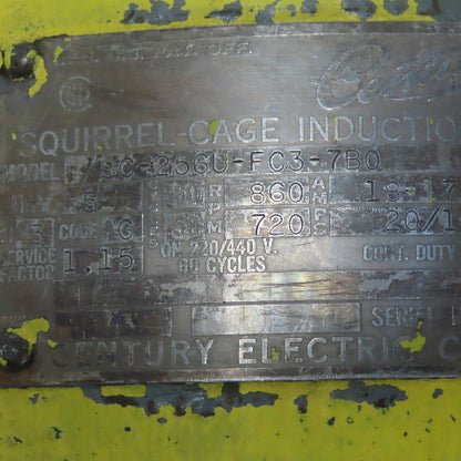 Century SC-256U-FC3-7BO 5Hp Electric Motor 256U Frame 208-220/440V 3Ph 860RPM