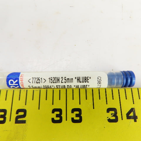 Garr 77251 1520H Solid Carbide Stub Length Drill Bit 0.0984" 2.5mm 46mm OAL USA