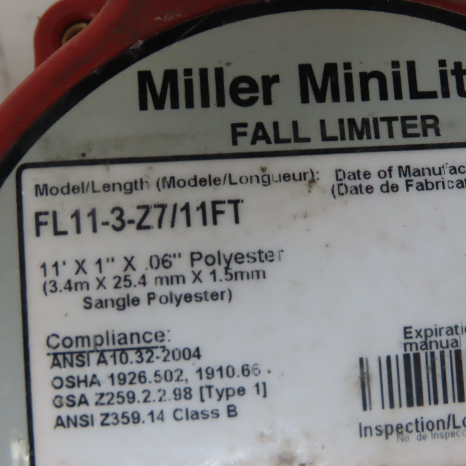 Honneywell Miller MiniLite FL11-3-Z7/11FT Fall Limiter Self-Retracting Lanyard