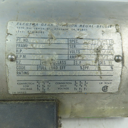 Leeson Washguard 1/3Hp Stainless Steel Electric Motor 1725RPM 3PH F56C Frame