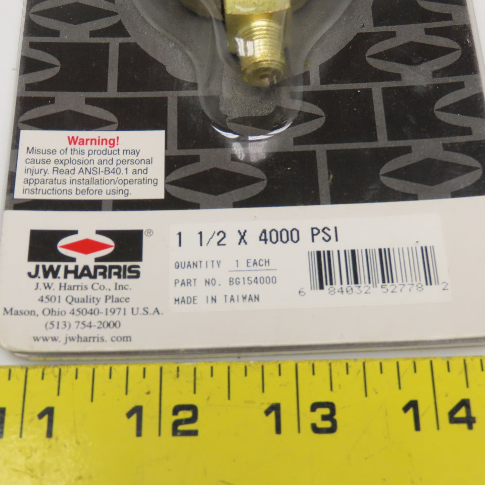 JW Harris BG154000 1-1/2" x 4000PSI Bottom Port Welding Gauge Brass