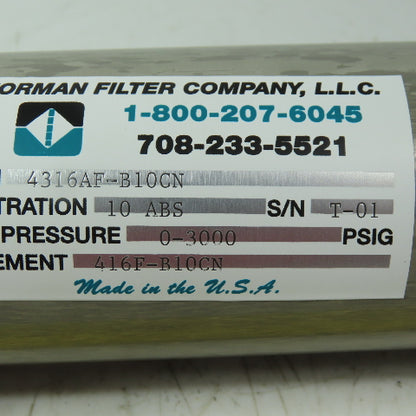 Norman Filter Company 4316AF-B10CN Inline Filter Assembly 3000 PSI 1" FPT