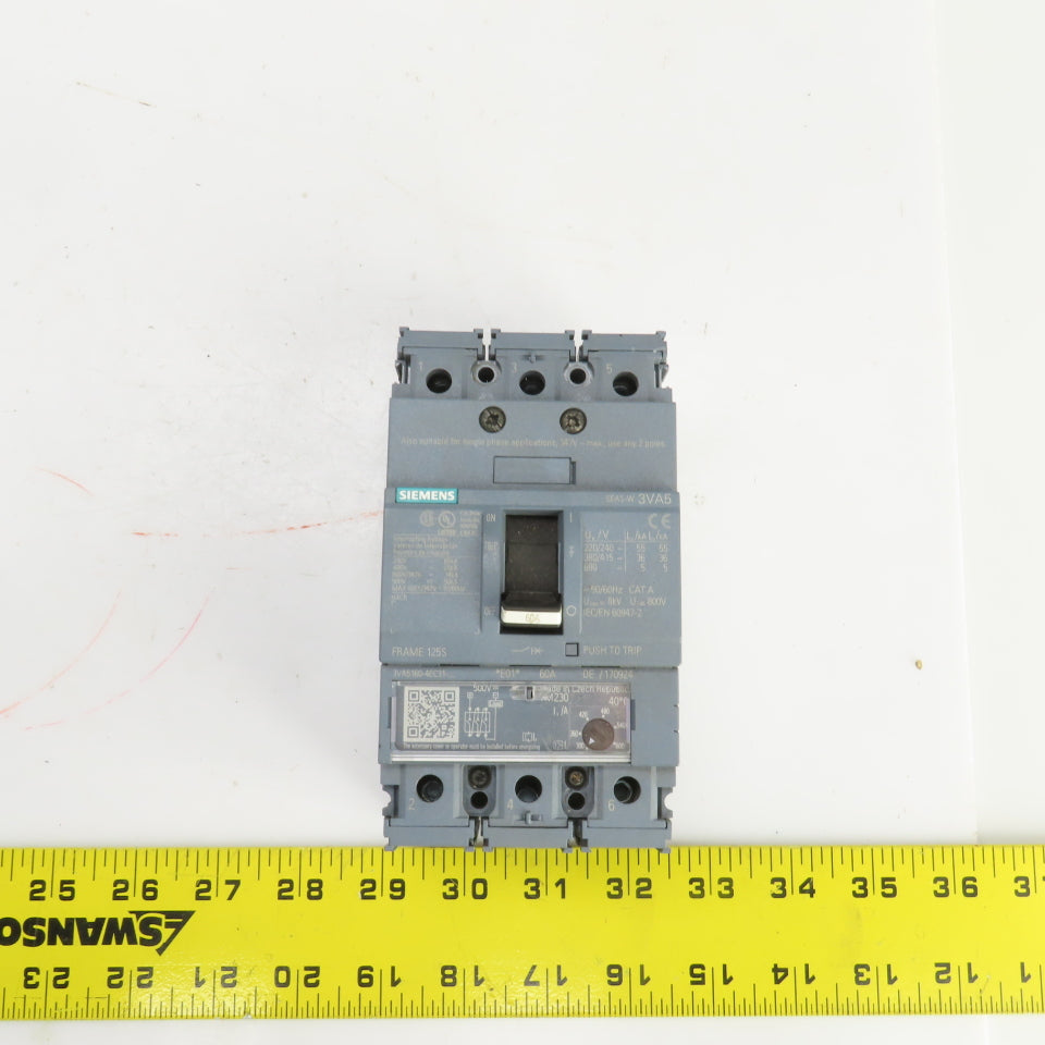 Siemens 3VA5160-4EC31 60A Molded Case Circuit Breaker 600V Adjustable Trip