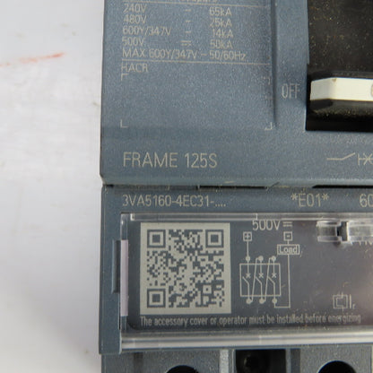 Siemens 3VA5160-4EC31 60A Molded Case Circuit Breaker 600V Adjustable Trip