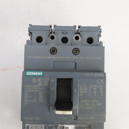 Siemens 3VA5160-4EC31 60A Molded Case Circuit Breaker 600V Adjustable Trip