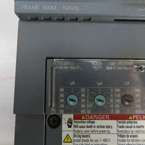Siemens 3VA6340-5HL31 400A Molded Case Circuit Breaker 600V Adjustable Trip