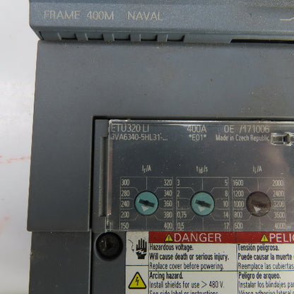 Siemens 3VA6340-5HL31 400A Molded Case Circuit Breaker 600V Adjustable Trip
