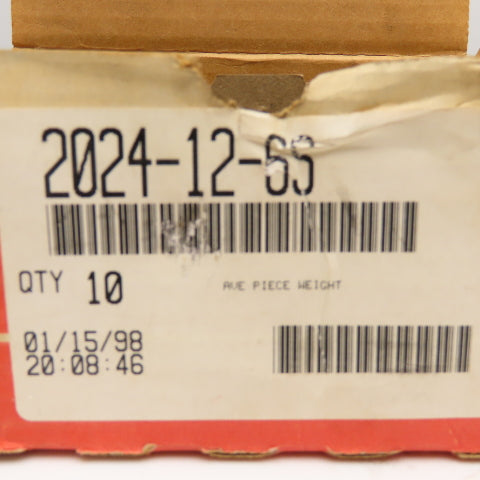 Aeroquip 2024-12-6S 3/8" (-6) JIC Male x 3/4 (-12) NPTF Male Adaptor Lot Of 9