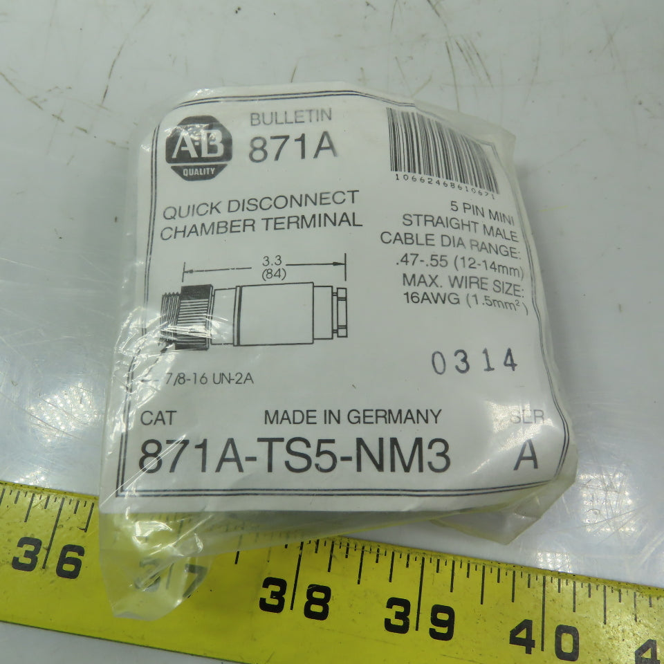 Allen Bradley 871A-TS4-NM3 Terminal Chamber 5-Pin Straight Male Plug 16AWG