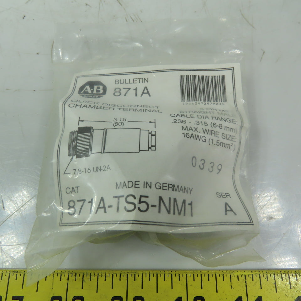 Allen Bradley 871A-TS4-NM1 Terminal Chamber 5-Pin Straight Male Plug 16AWG