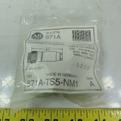Allen Bradley 871A-TS4-NM1 Terminal Chamber 5-Pin Straight Male Plug 16AWG