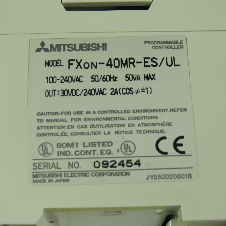 MITSUBISHI Fxon-40MR-ES/UL PLC Programmable Controller 100-240VAC 50/60Hz 2A