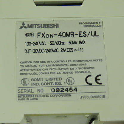 MITSUBISHI Fxon-40MR-ES/UL PLC Programmable Controller 100-240VAC 50/60Hz 2A