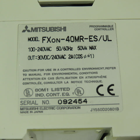 MITSUBISHI Fxon-40MR-ES/UL PLC Programmable Controller 100-240VAC 50/60Hz 2A