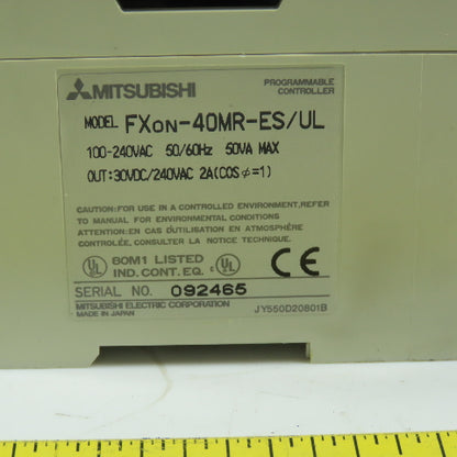 MITSUBISHI Fxon-40MR-ES/UL PLC Programmable Controller 100-240VAC 50/60Hz 2A