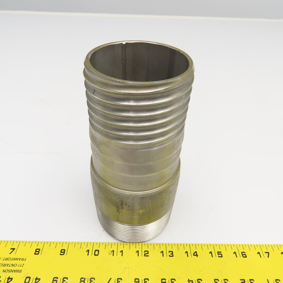 3" NPT x 3" Spiral Wound Composite Hose Barb Stainless Steel 7-1/4" OAL