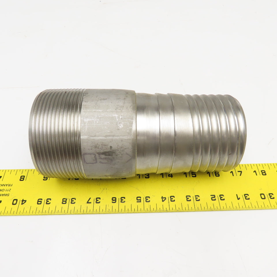 3" NPT x 3" Spiral Wound Composite Hose Barb Stainless Steel 7-1/4" OAL