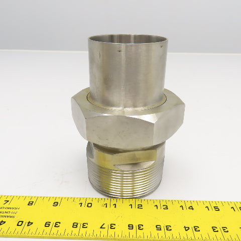 3"-8 NPTF Male x 3" OD Sanitary DIN Weld Liner Coupling Adaptor