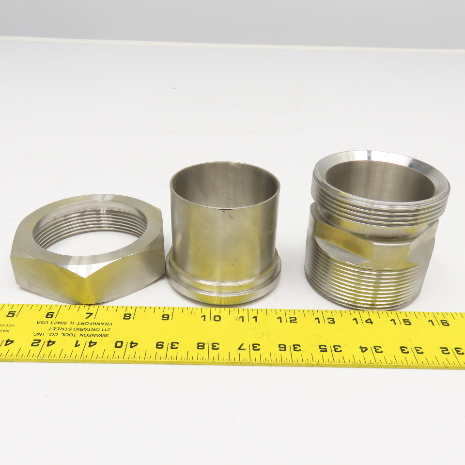 3"-8 NPTF Male x 3" OD Sanitary DIN Weld Liner Coupling Adaptor