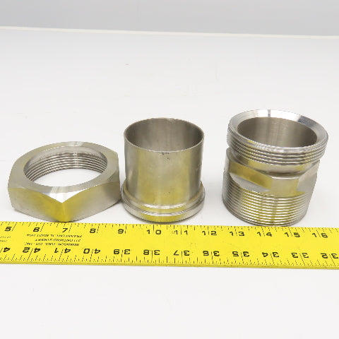 3"-8 NPTF Male x 3" OD Sanitary DIN Weld Liner Coupling Adaptor