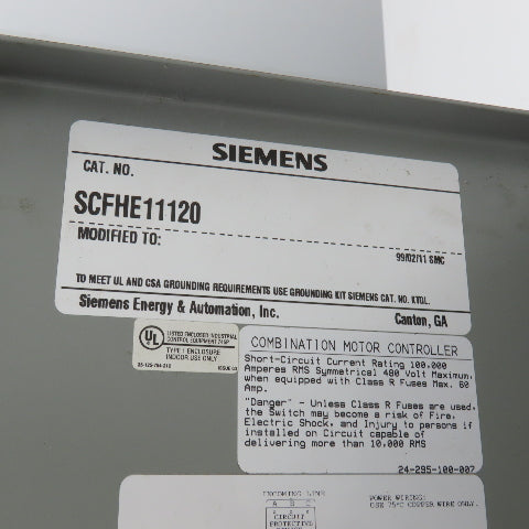 Siemens SCFHE11120 Combination Motor Starter Controller 120V Coil 25HP 600V