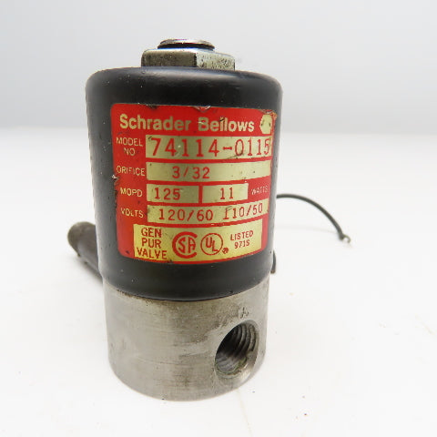 Schrader Bellows 74114-0115 1/4" NPT Direct Acting Solenoid Valve 120V 50/60Hz