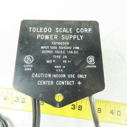 Toledo Scale 13216000A Power Supply In 120V 50/60Hz 29W Out 13VDC 1.5A