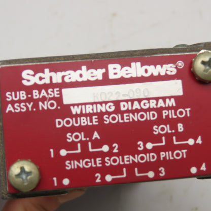 Schrader Bellows K022-090 Double Solenoid Pilot Valve Sub Base