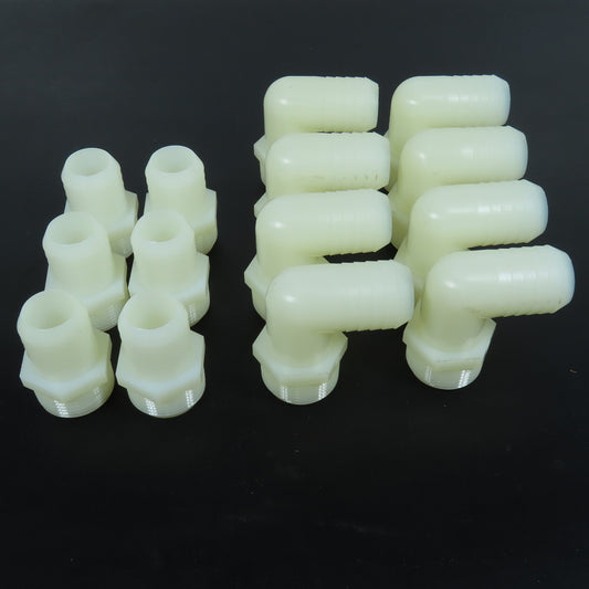 Misc. Poly 1" NPT x 3/4" Hose Barb Elbow & Adapter Lot of 14