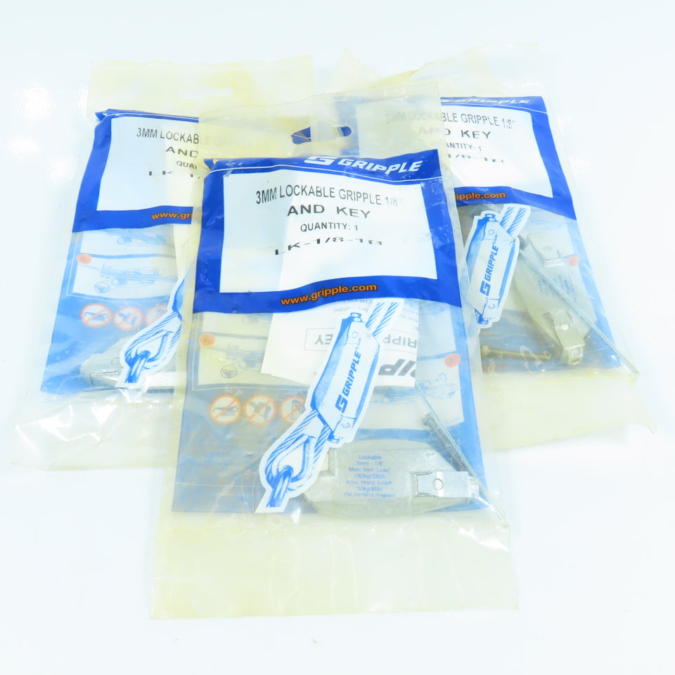 Gripple LK-1/8-1B 3mm Lockable Gripple Wire Loop Fastener W/ Key Lot of 3