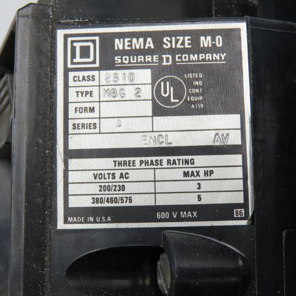 Allen Bradley 2510MBG2 600V 3Ph 5Hp Manual Motor Starter LOTO W/ Indicator