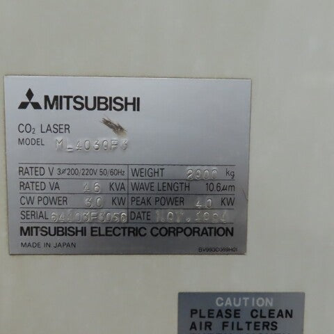 Mitsubishi 4030F3 ML3015HD ML4030F3 CO2 Laser Processing System 46kVA