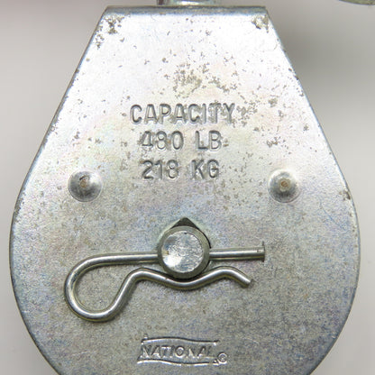 National N225-615 2" Rope Pulley 3/8" Scissor Hook Zinc Plated 480Lbs. Capacity