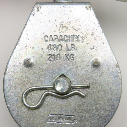 National N225-615 2" Rope Pulley 3/8" Scissor Hook Zinc Plated 480Lbs. Capacity