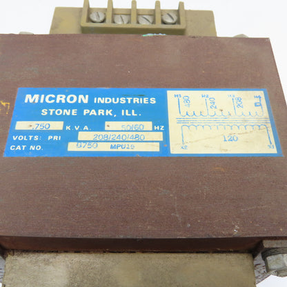 Micron Industries B750 MPU15 208-240/480HV 120LV .750kVa 50/60Hz Transformer