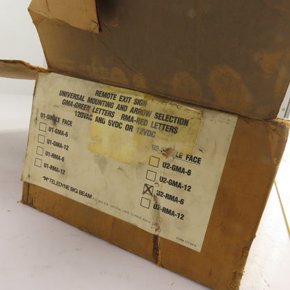 Big Beam U2-RMA-6 Remote Exit Sign Light W/Mount & Arrow 120VAC Or 6/12VDC