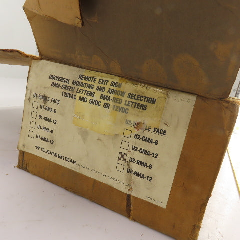 Big Beam U2-RMA-6 Remote Exit Sign Light W/Mount & Arrow 120VAC Or 6/12VDC