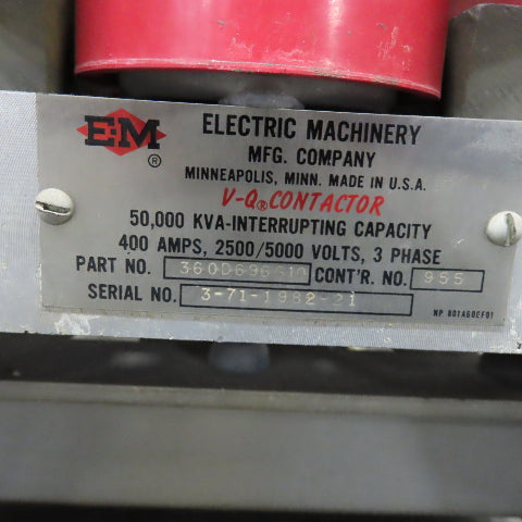 Electric Machinery 360D696G10 400A 2500/5000V 3Ph Vacuum VQ Contactor