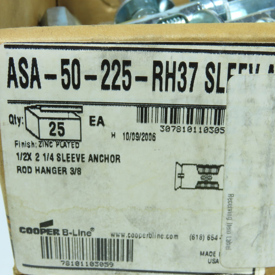 Cooper ASA-50-225RH37 B-Line 1/2"x 2-1/4" Sleeve Anchor 3/8" Rod Hanger Lot/48