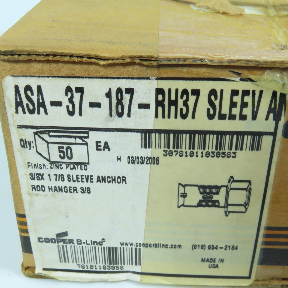 Cooper ASA-37-187RH37 B-Line 1/2"x 2-1/4" Sleeve Anchor 3/8" Rod Hanger Lot/47