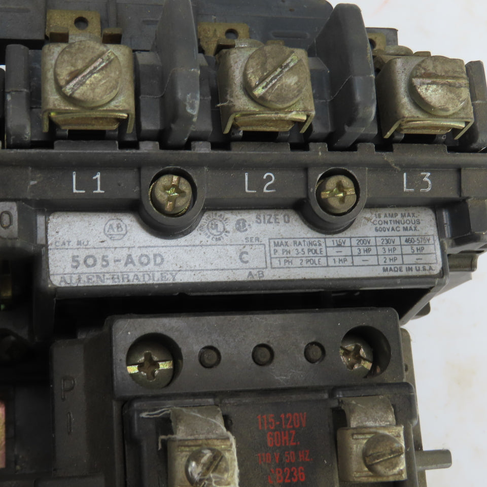 Allen Bradley 505-AOD Ser C Size 0 18A Reversing Starter 600V 1 To 5HP 120V Coil